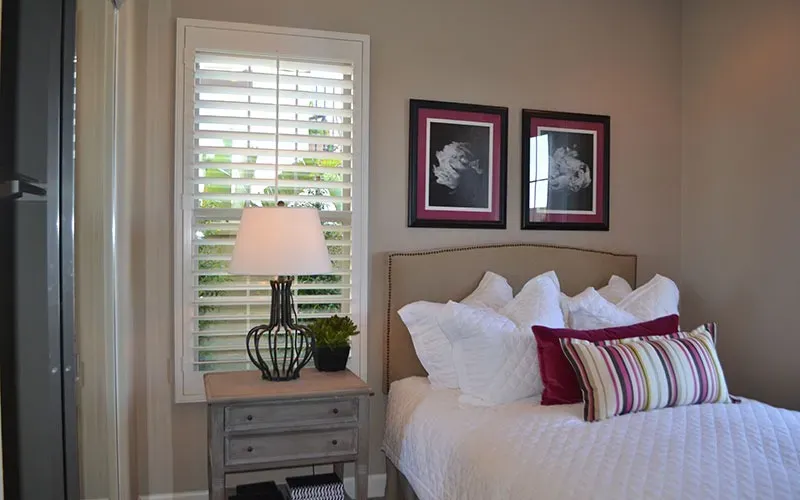 Custom shutters installation in Southern California - Bedroom – Poly Shutters with Ceiling Fan