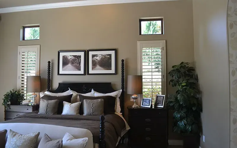 Custom shutters installation in Southern California - Bedroom – Mirror & Shutter Accent