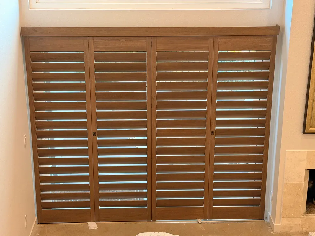 MDF hybrid plantation shutters for modern windows — affordable custom shutters in Hidden Hills style interior