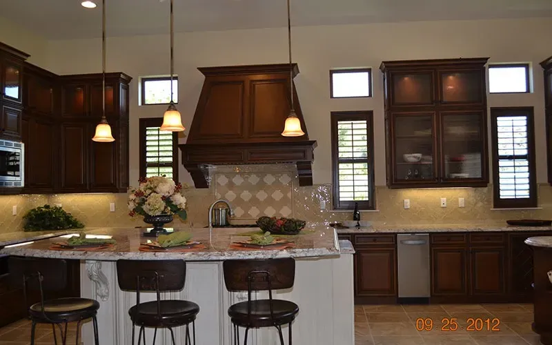 Custom shutters installation in Southern California - Dining Room – Dark Wood Shutters