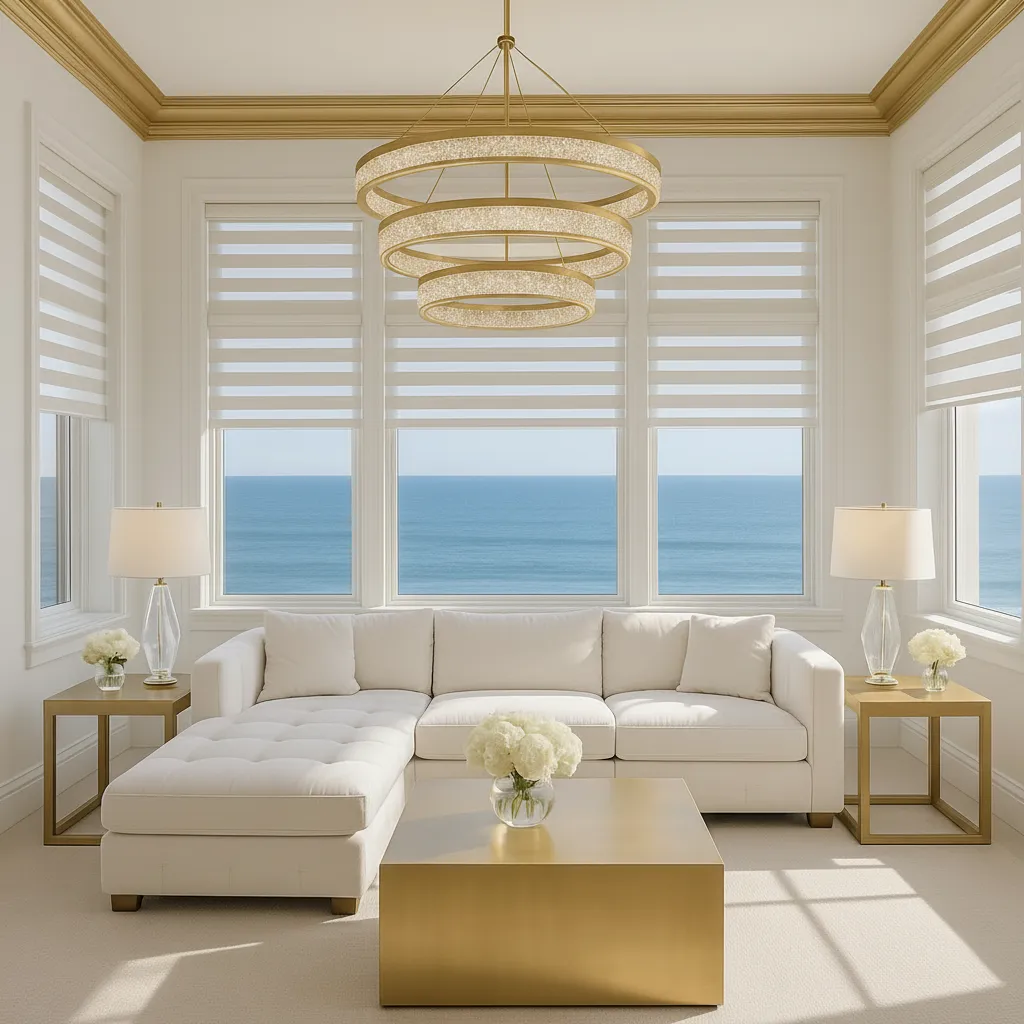 Blackout roller shades in an elegant living room — room-darkening shades for Hidden Hills media rooms